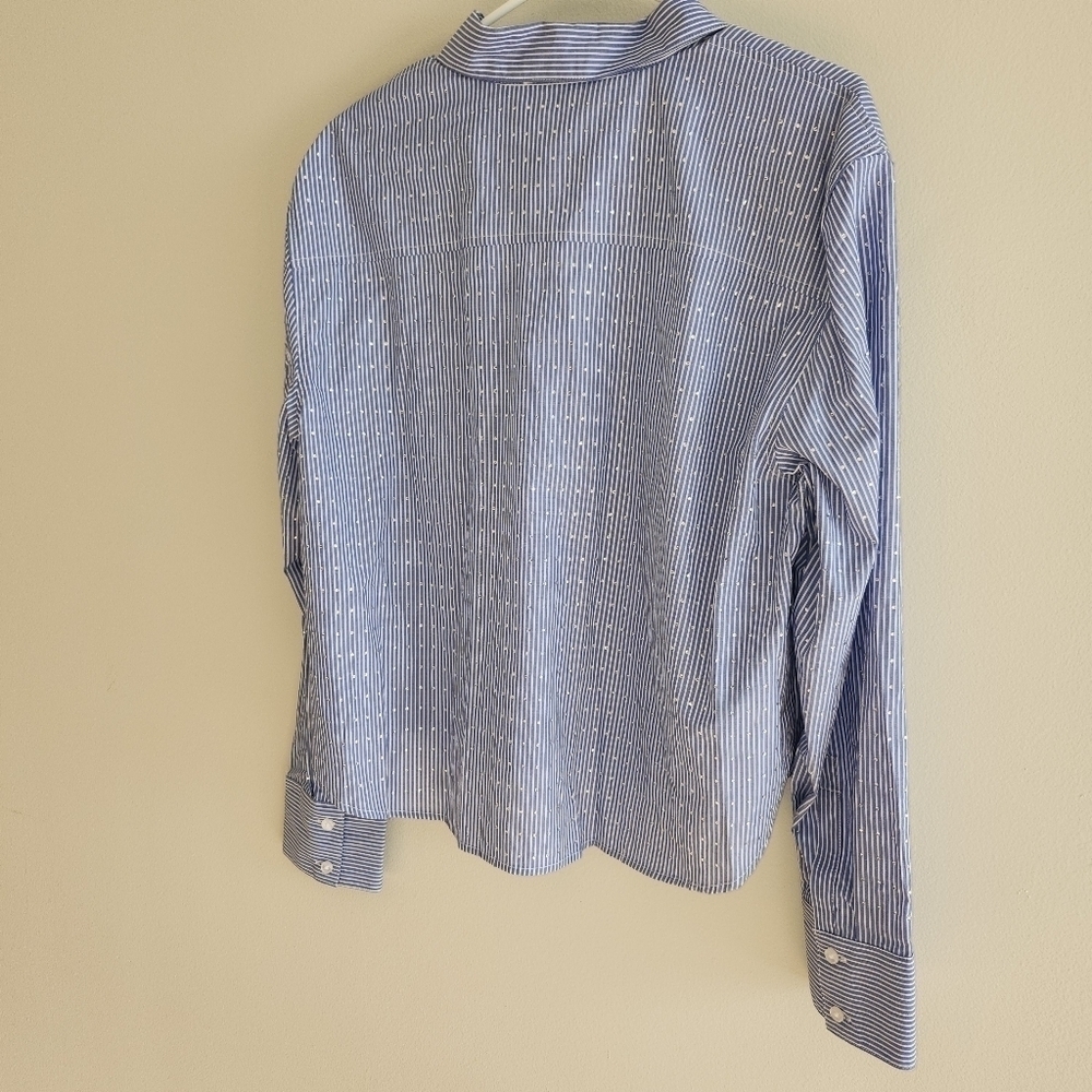 NWT D K N Y Ladies Blue Striped Shirt Covered in  Mini sequins - Picture 2 of 5